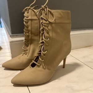 Women’s Beige Heeled Booties Size 8